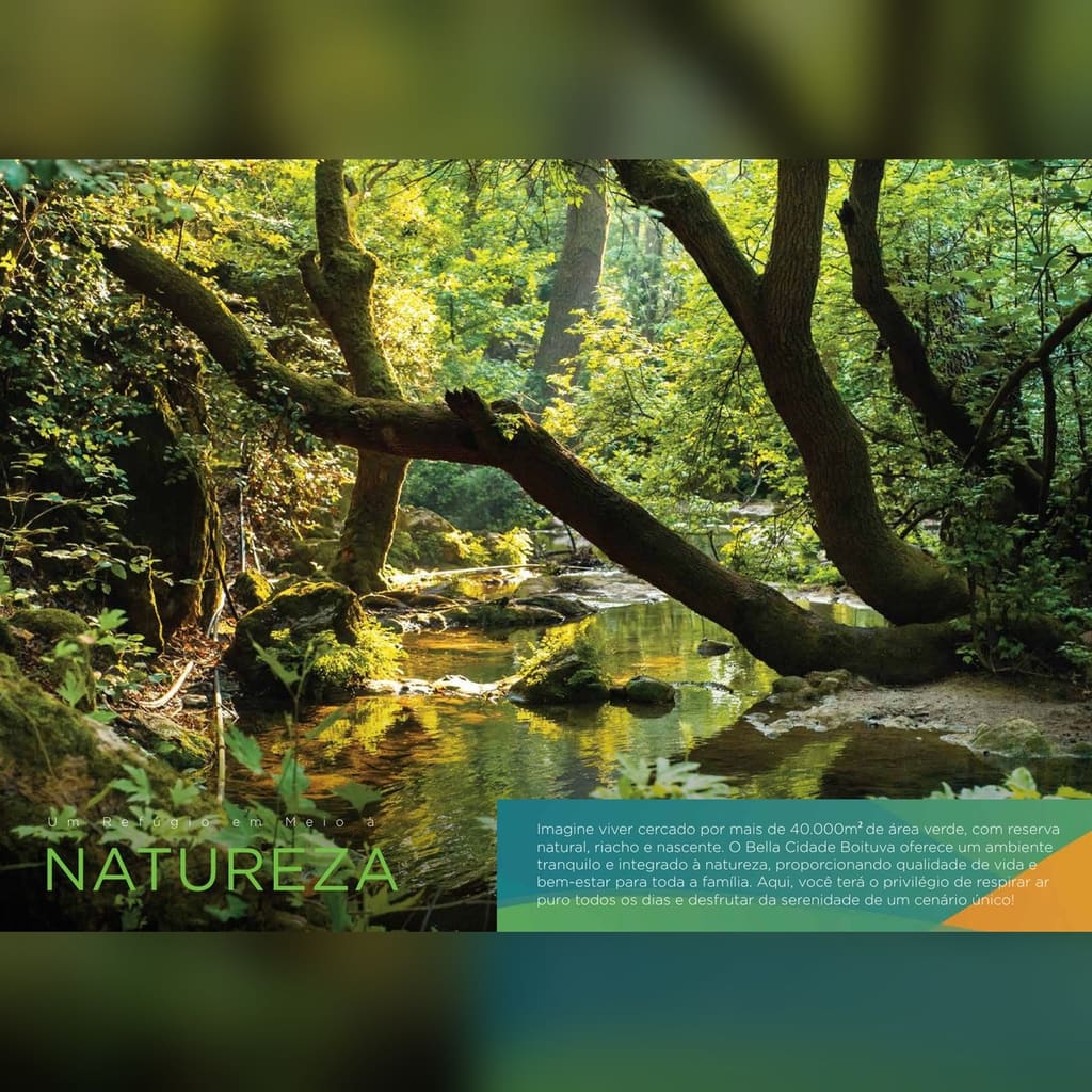 Riacho e mata nativa na reserva de área verde do Bella Cidade