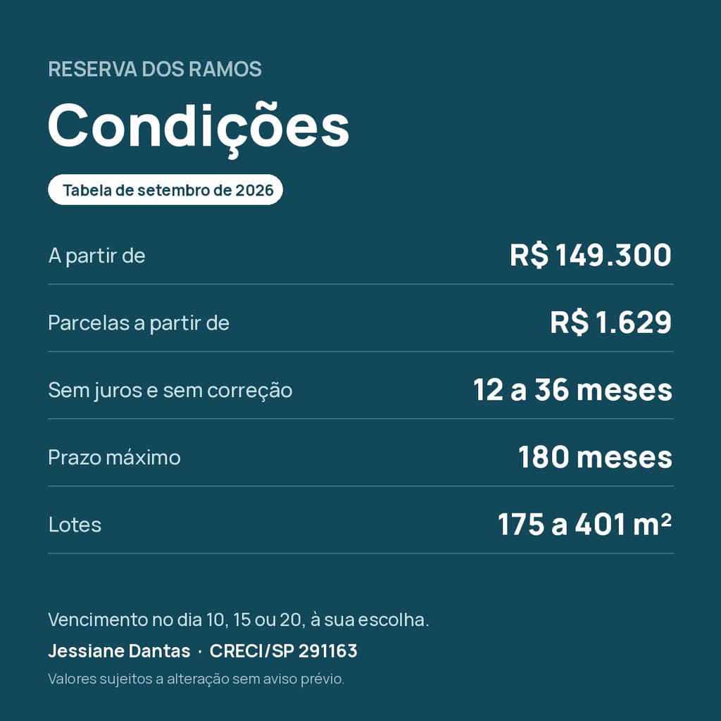 Condições de pagamento do Reserva dos Ramos
